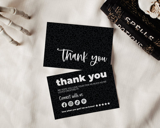 THANK YOU CARDS - PACK OF 50 - BLACK LEOPARD - #4014