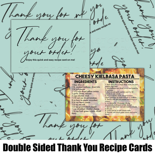 RECIPE THANK YOU CARDS - PACK OF 50 - CHEESY KIELBASA PASTA #4009