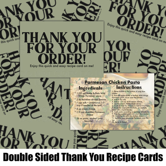 RECIPE THANK YOU CARDS - PACK OF 50 - PARMESAN CHICKEN PASTA #4011