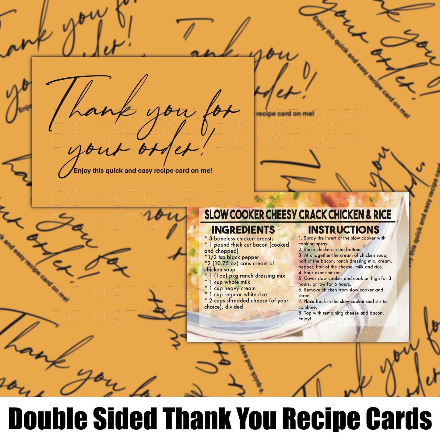 RECIPE THANK YOU CARDS - PACK OF 50 - CHEESY CRACK CHICKEN ON RICE #4012