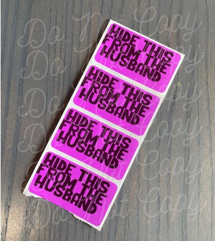 PACKAGING STICKERS  - HIDE THIS FROM MY HUSBAND - ON PURPLE