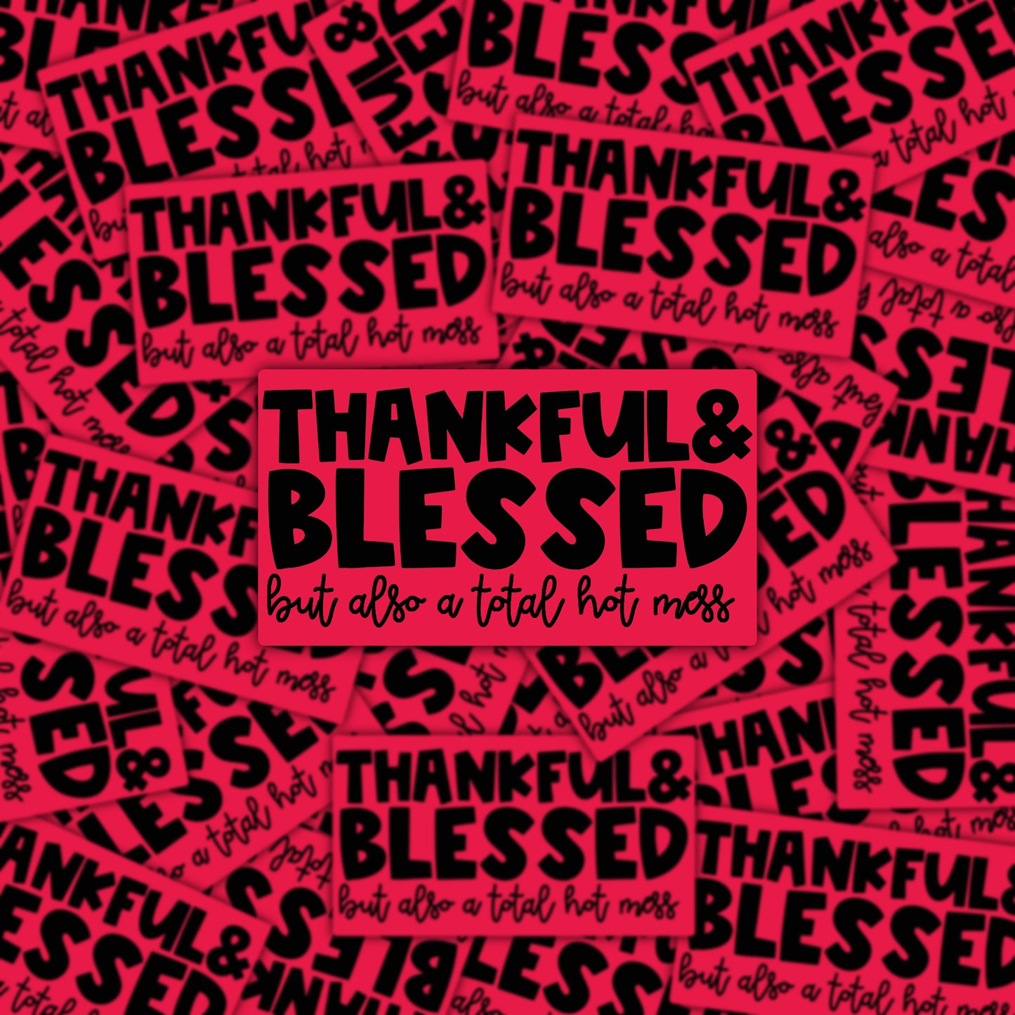 #7007 - PACKAGING STICKERS - ROLLS - THANKFUL & BLESSED BUT ALSO A TOTAL HOT MESS