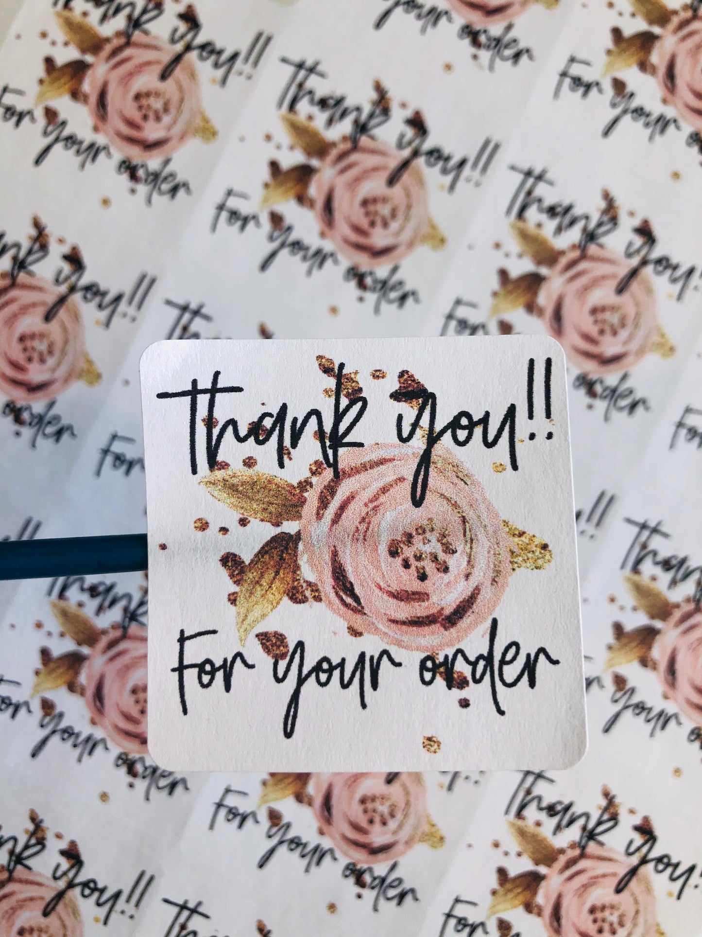 #1016 - PACKAGING STICKERS  - ROSE GOLD THANK YOU FOR YOUR ORDER 2" SQUARE